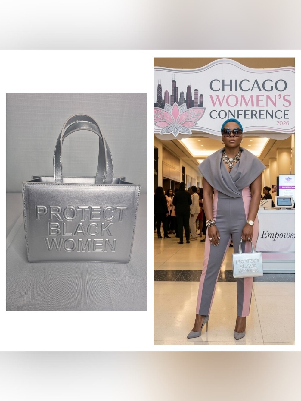 Protect Black Women Embossed Silver Mini Tote Bag NWOT